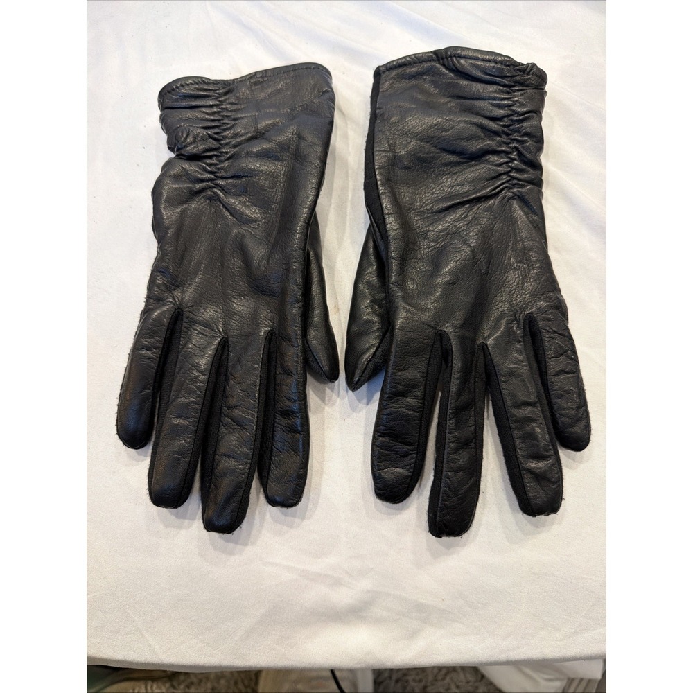 Fownes Brothers Black Leather Gloves Womens Size L/X Vintage Soft Leather Ruched